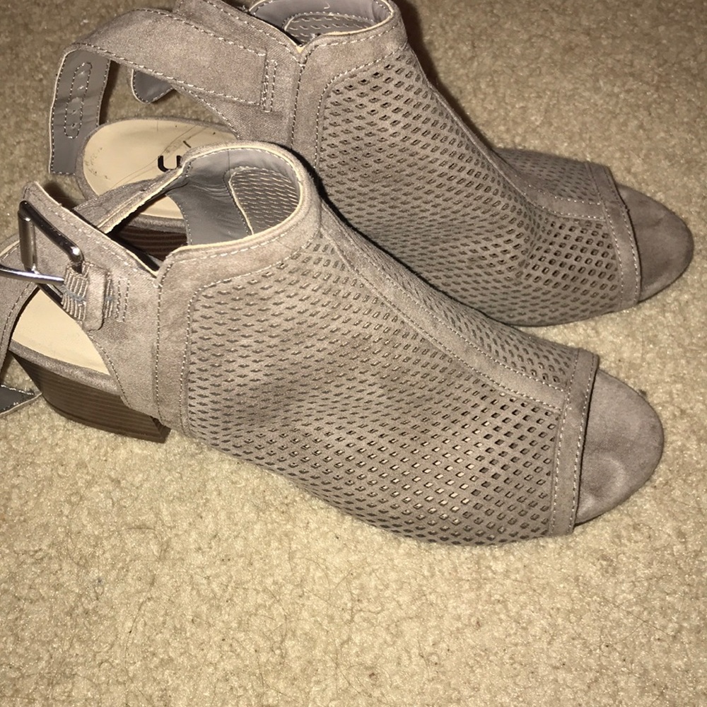 Tan peep toe wedges